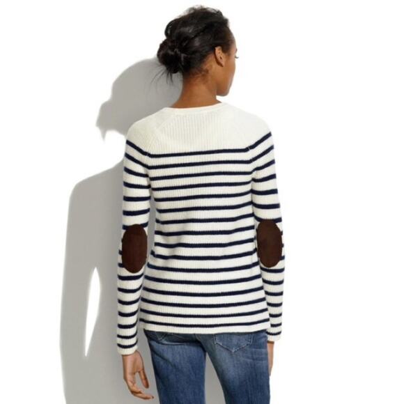 Madewell Striped Elbow Patch Stadium Sweater - Picture 1 of 8